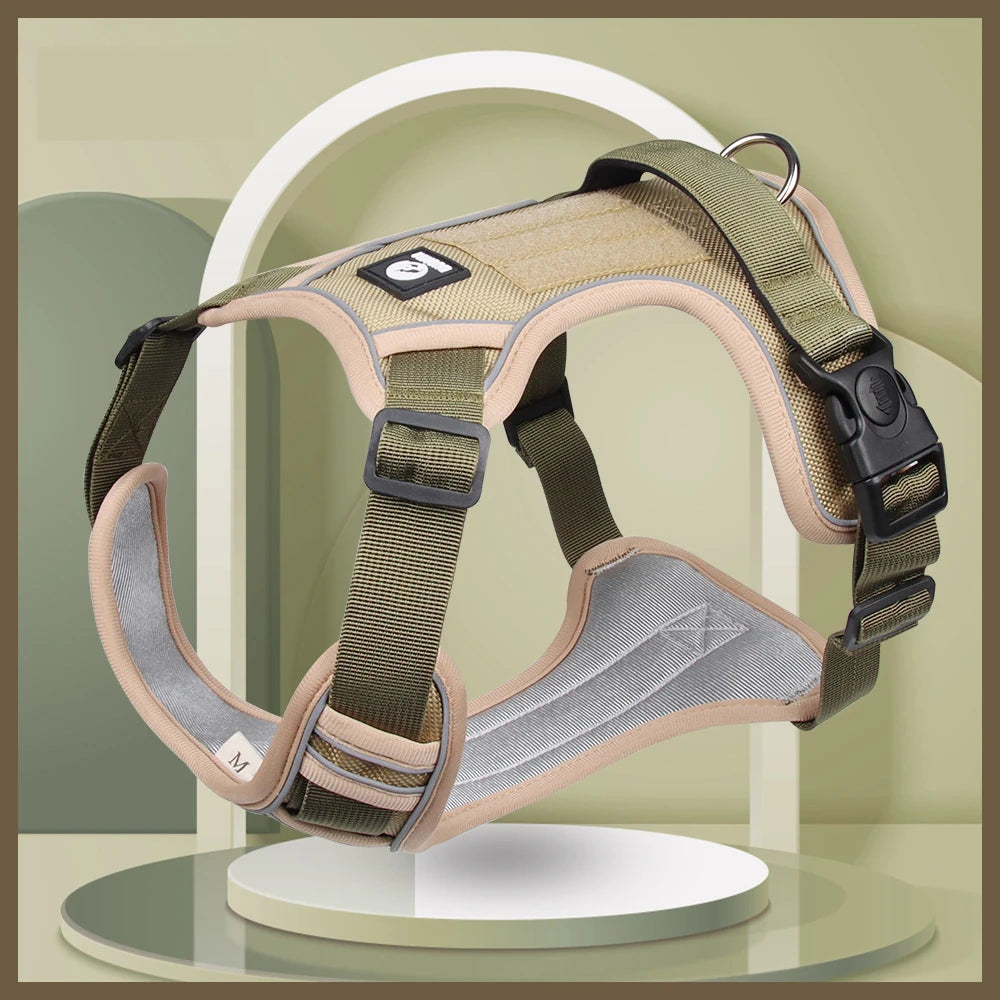Medium Large Dog Harnesses Collar Labrador Army Reflective Adjustable