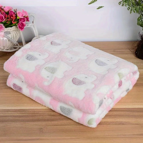 Soft and Cozy Cartoon Elephant Pet Blanket for Dogs and Cats Flannel
