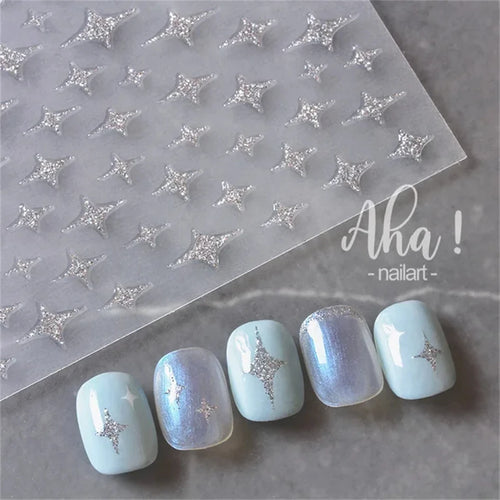 Japanese Vintage Red & Blue Rose Flower Laser Gold Silver Nail