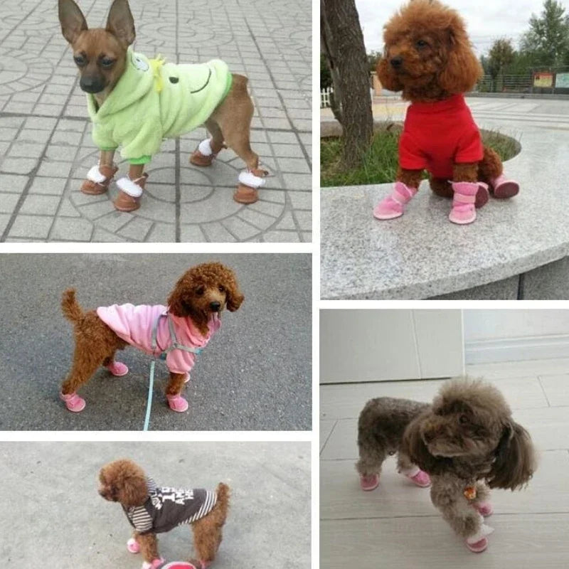 4Pcs Pet Snow Boots Thickened Plush Warm Cotton Non-slip Shoes Small