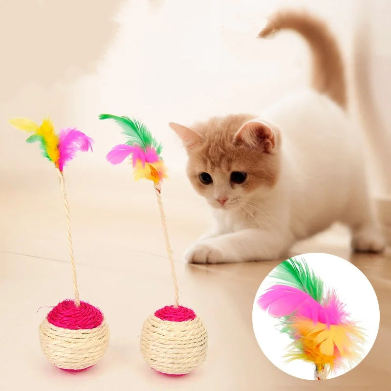 Colorful Feather Cat Toy Interactive Sisal Shuttlecock Ball for Cats