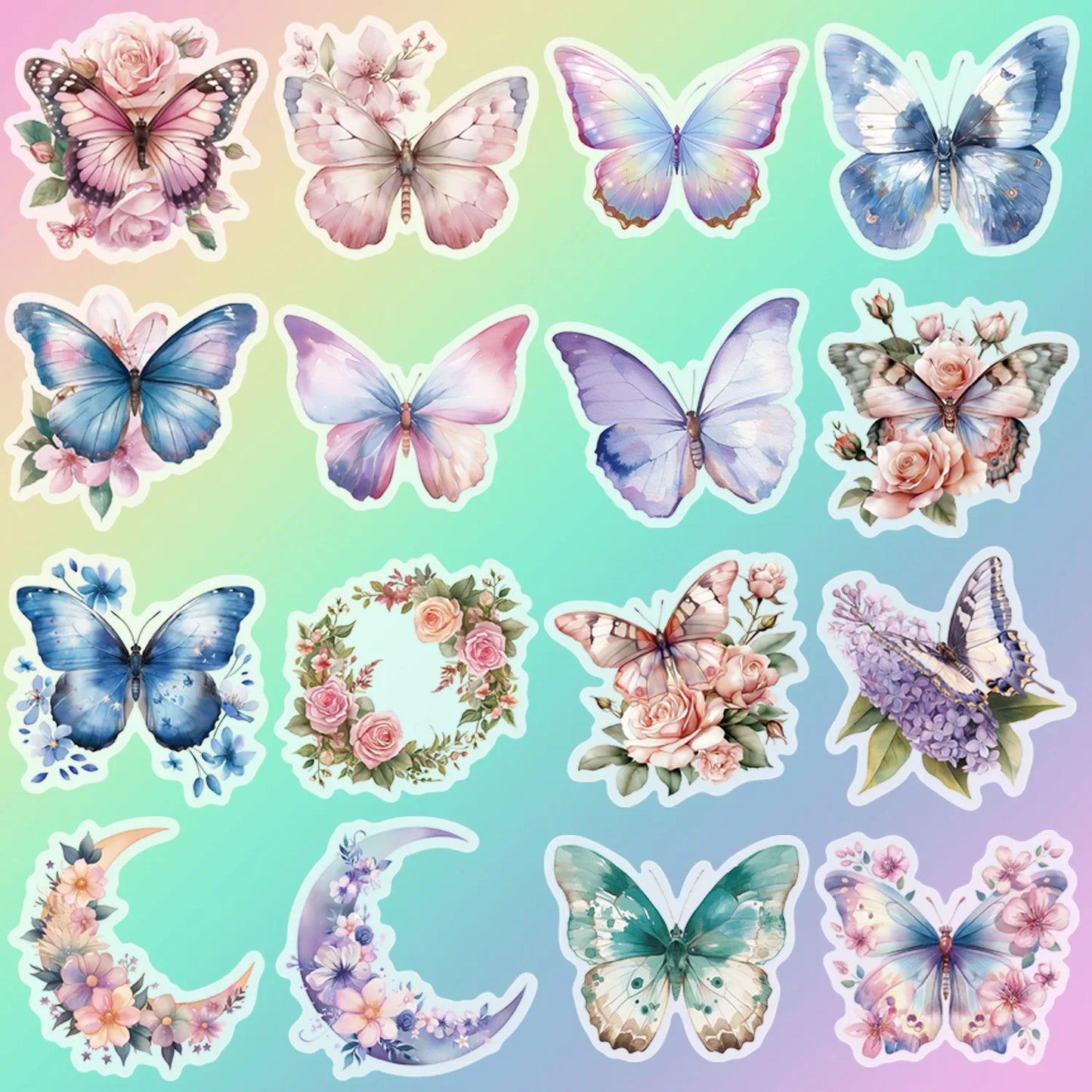 50Pcs Colorful Butterfly Sticker Pack Waterproof Transparent PET