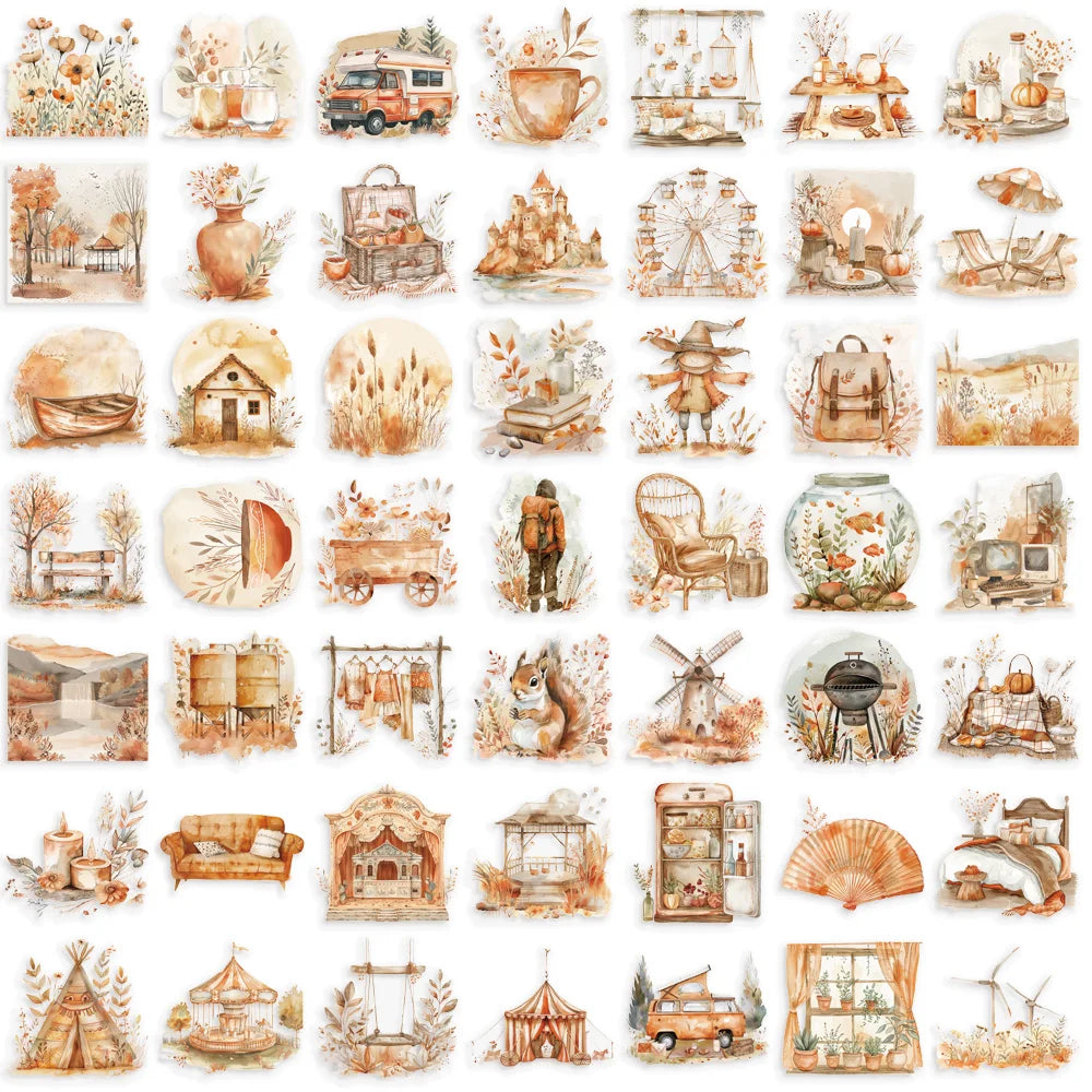 50PCS Cartoon Watercolor Clip Art Stickers Aesthetics Sticker For
