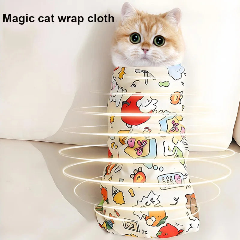 Cat Grooming Wrap Self-Adherent Cat Swaddle Burrito Wrap Anti-Bite