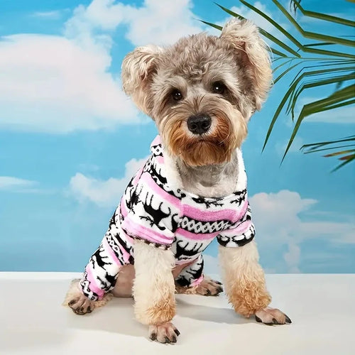 1pc Pet Christmas Reindeer Graphic Pajamas Hooded Jumpsuit For Puppy,