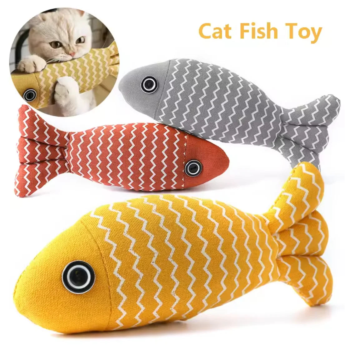1pc Pet Toys Cat Chew Toys Linen Fish Pillow Chew Training Toy