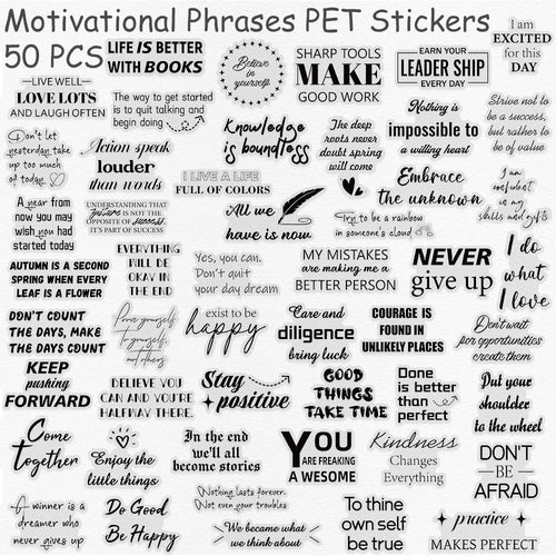 50pcs Motivational Phrases PET Stickers Decals For Laptop Notebook