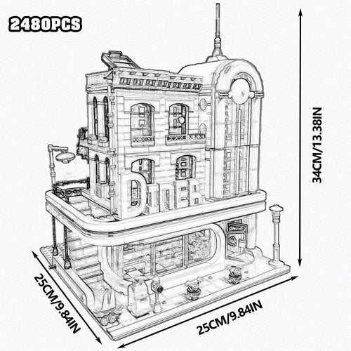 Creative Expert Bricks Bank Cafe Corner MOC Street View City Model