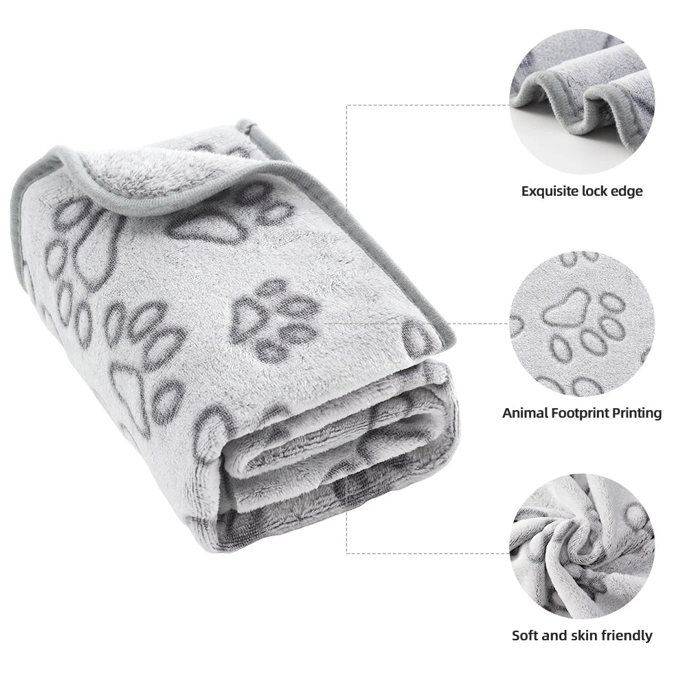 Cozy Plush Dog Paw Print Blanket - Soft Flannel Pet Bed Mat for Cats &