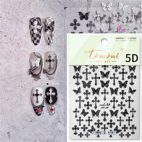 Sexy Woman Black White Lace Butterfly Cross 5D Soft Embossed Relief