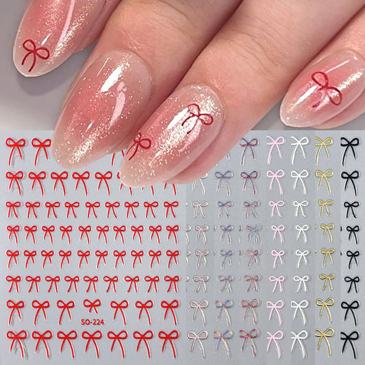 8pcs Mixed Color Bow Nail Art Stickers 3D Cute Red Black Pink bowknot