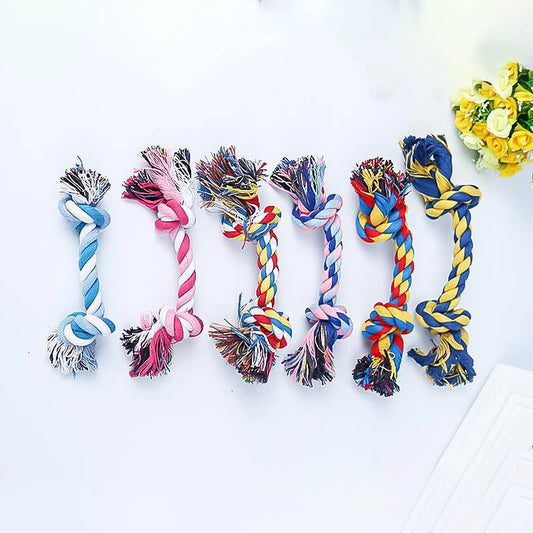 Random Color Pet Dog Toy Bite Rope Double Knot Cotton Rope Funny Cat