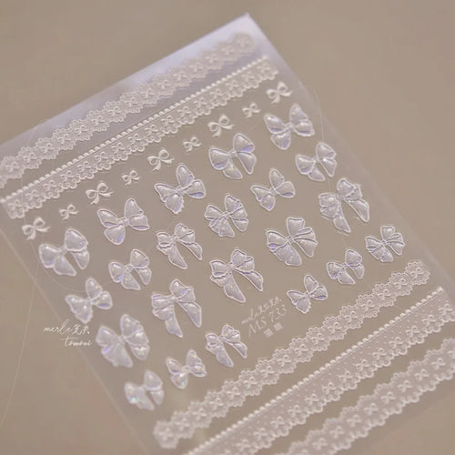 1pcs Sweet Pearl Lace Bow Nail Stickers Love Heart Pink White Black