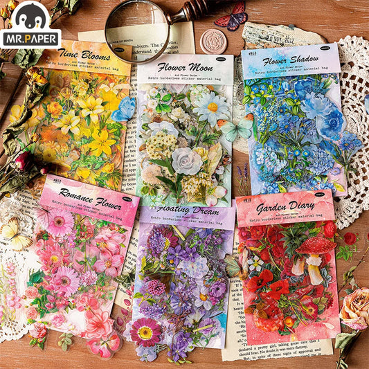 Mr.paper 6 Styles 100Pcs/Bag Vintage Botanical Stickers Aesthetic