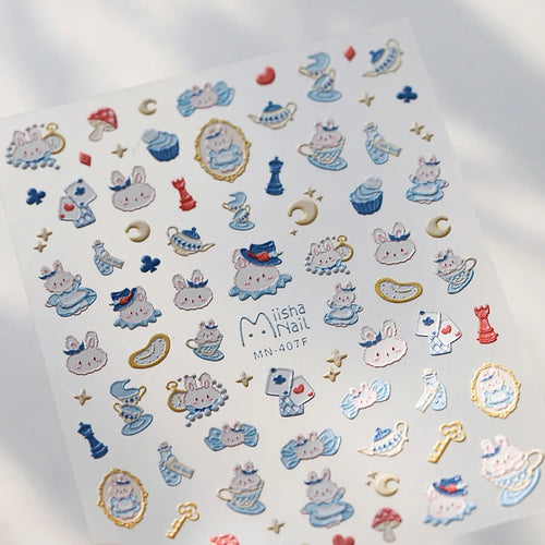 1PCS Relief Adhesive Cute Smiling Face Teddy Bear Nail Sticker