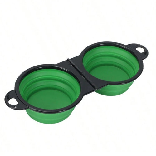 1-piece 2-in-1 Foldable Dual Bowl Feeding Bowl Portable Outdoor Travel