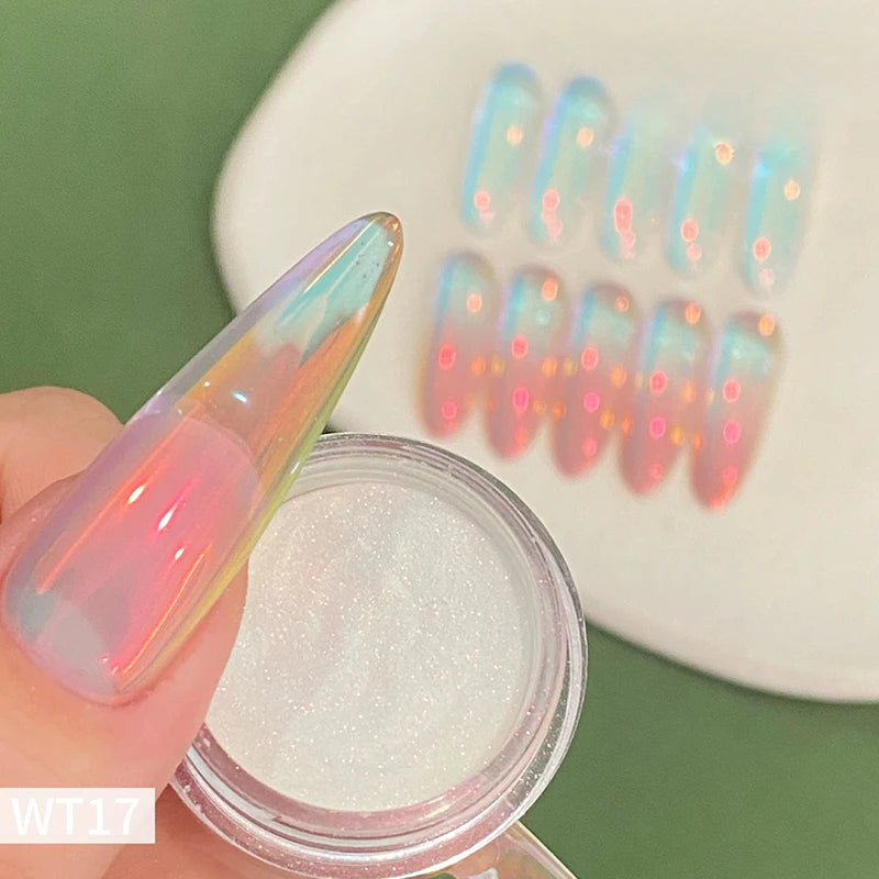 1Jar Plating Aurora Chrome Nail Powder Orange High-Gloss Moonlight
