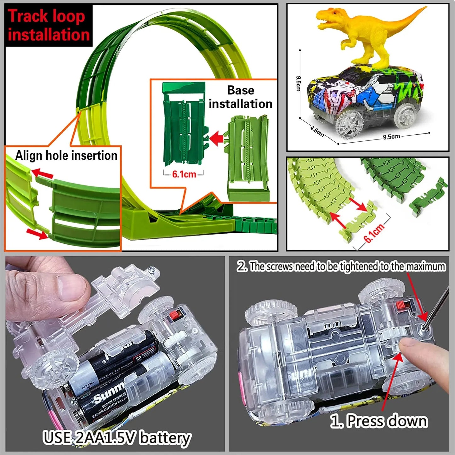 Magic Climbing Electric Dinosaur Car Track Railway Toy Car Set Bend