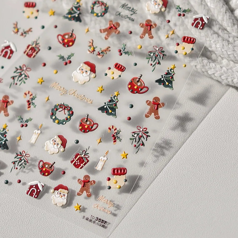 5D embossed nail art sticker high quality Christmas series nail