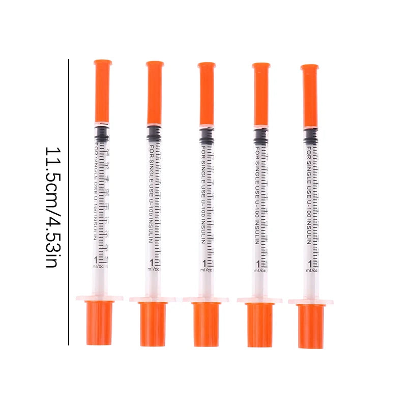 5Pcs 0.3/0.5/1ML Disposable Plastic Veterinary Syringe Orange Cap