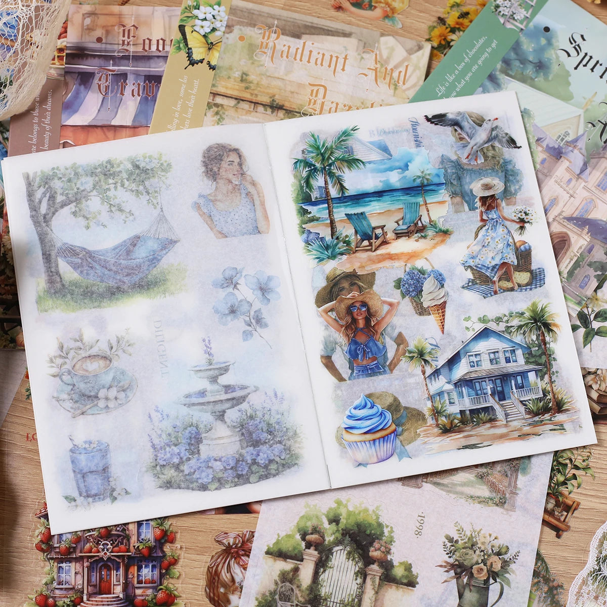 Journamm 10sheets Vintage PET Stickers Washi Paper Stickers DIY