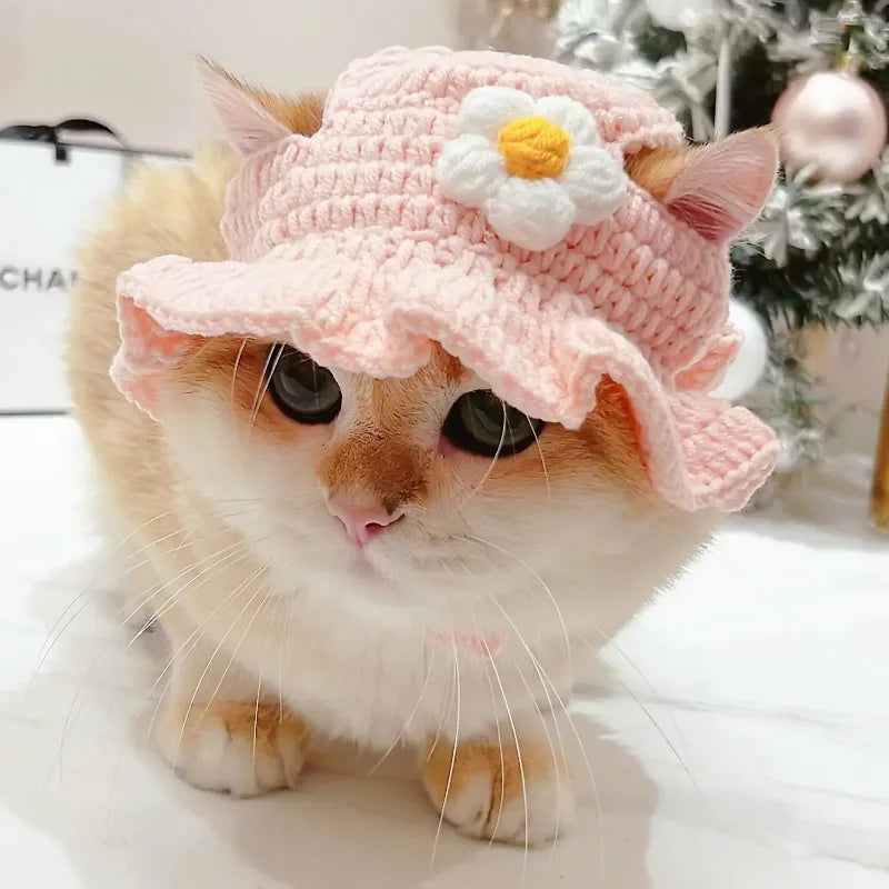 Cat Hats for Pets Handmade Cat Hat Elastic Woven Cap Pet Party Role
