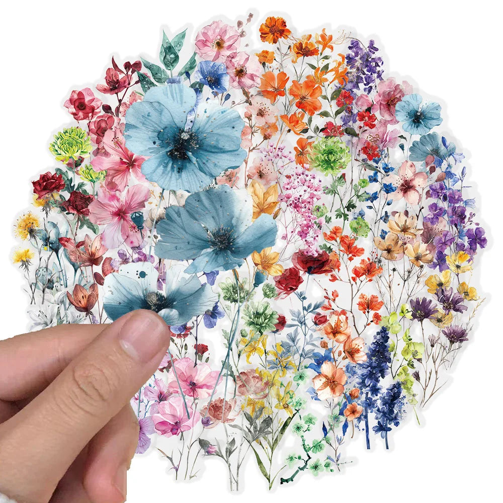 50/300PCS Ink Flower Sticker Pack Waterproof Transparent PET Brochure