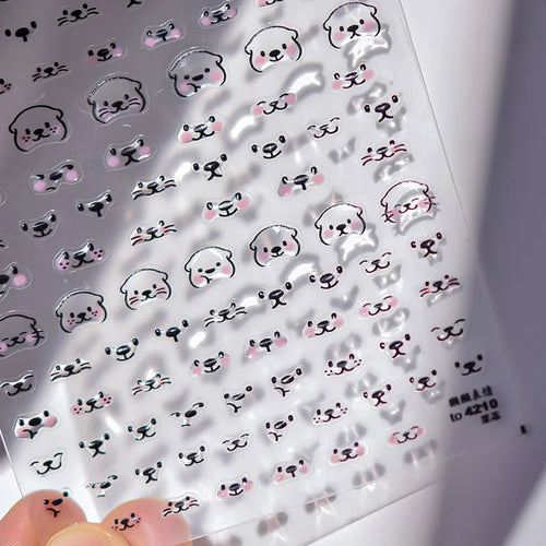 1PCS Relief Adhesive Cute Smiling Face Teddy Bear Nail Sticker
