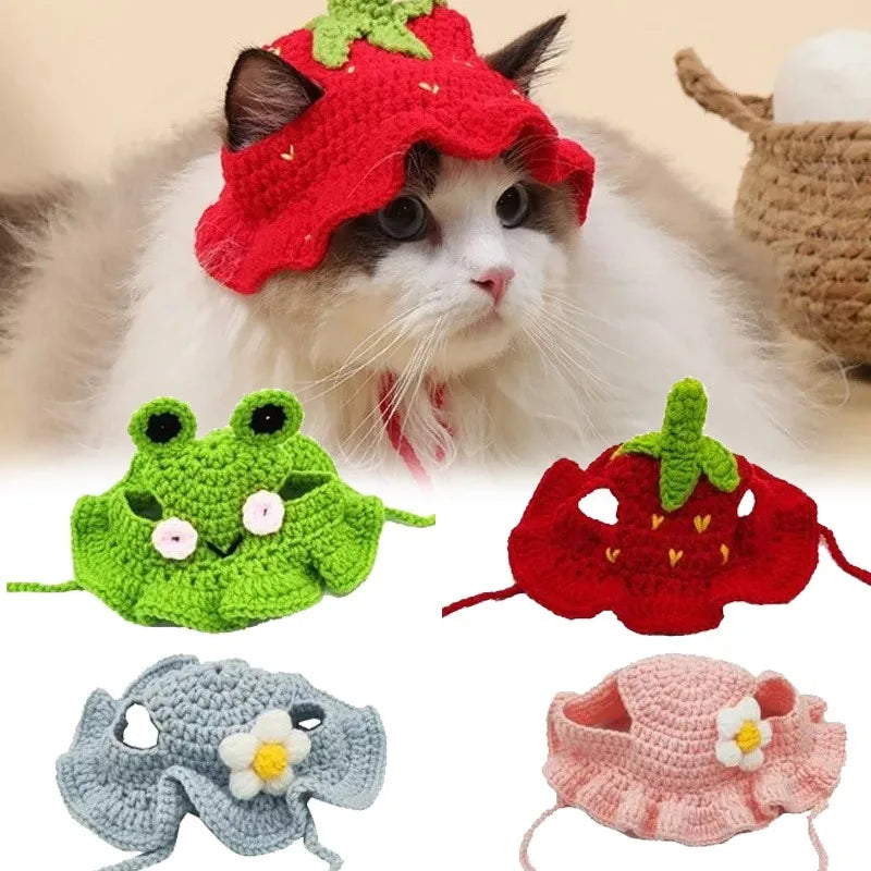 Cat Hats for Pets Handmade Cat Hat Elastic Woven Cap Pet Party Role