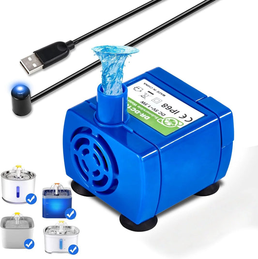 Water Pump for Cat Water Fountain Replacement Motor with LED Blue