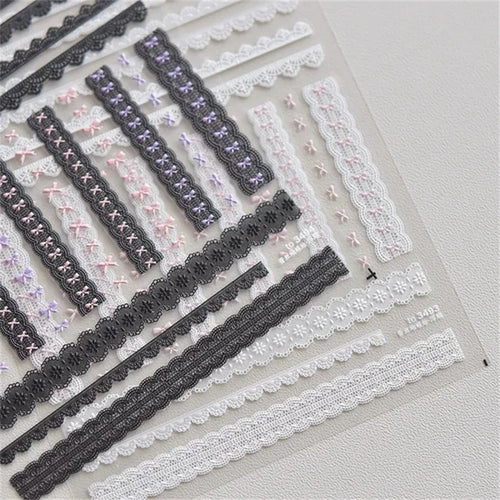 1pcs Sweet Pearl Lace Bow Nail Stickers Love Heart Pink White Black