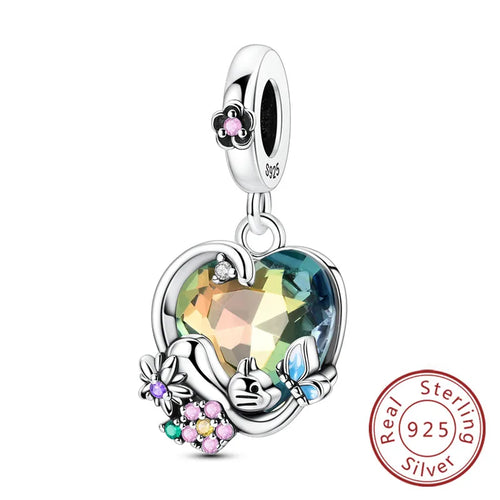 Charms 925 Sterling Silver Dog Cat Paw Print Love Pets Charms Beads