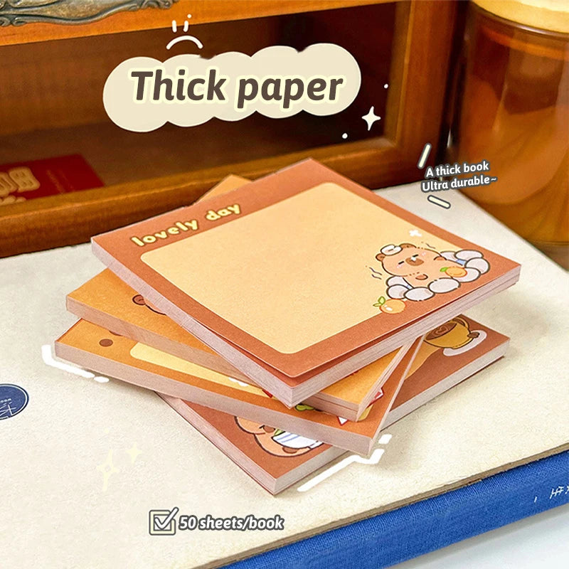 50/200PCS Cute Cartoon Capybara Memo Pad Stickers School Supplies
