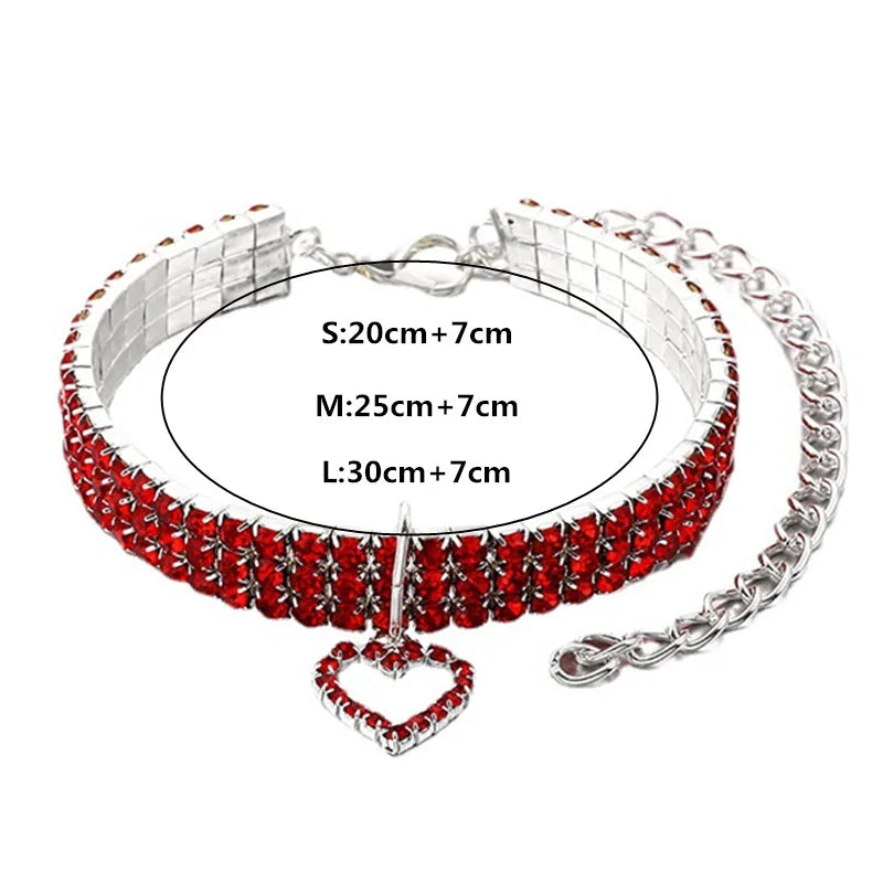 New Cat Dog Collar Three Row Elastic Rhinestone Pet Collars Love