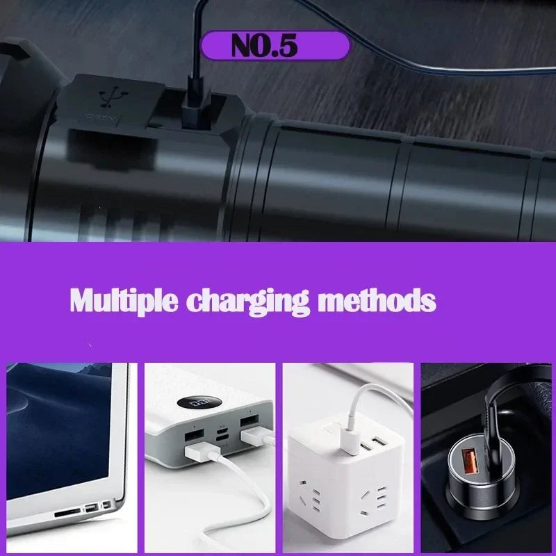 Powerful 365NM UV Flashlight USB Rechargeable Waterproof Purple Light