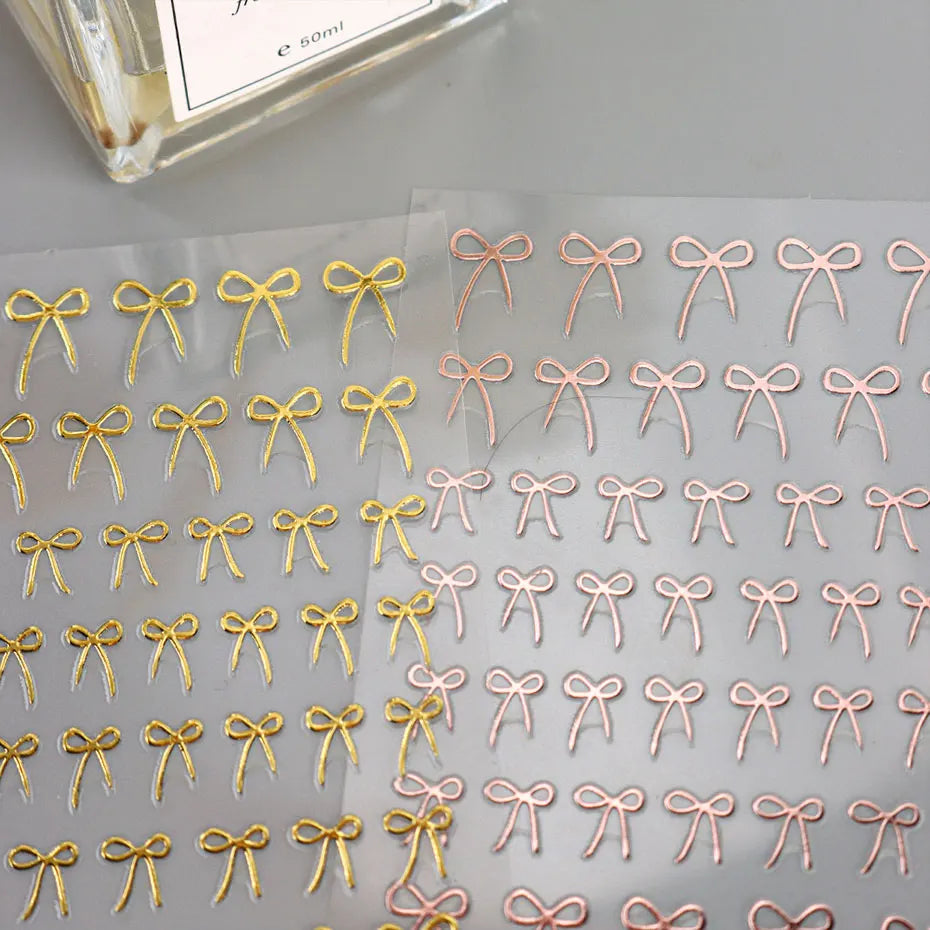 8pcs Mixed Color Bow Nail Art Stickers 3D Cute Red Black Pink bowknot