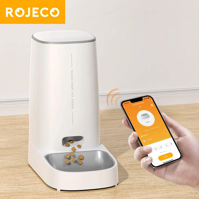 ROJECO Automatic Cat Feeder Pet Smart WiFi Cat Food Kibble Dispenser