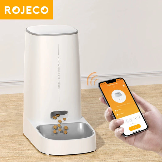 ROJECO Automatic Cat Feeder Pet Smart WiFi Cat Food Kibble Dispenser