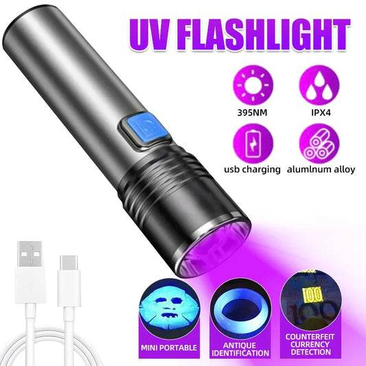 395nm UV Flashlight Blacklight Zoomable USB Rechargeable UV Light