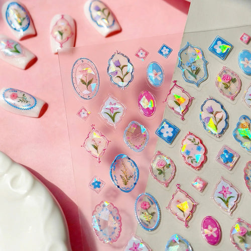 1 pc 5D Chinese style camellia nail sticker Vernal Equinox peach