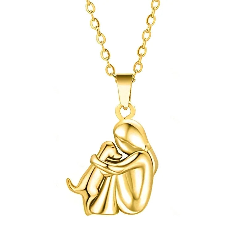 Fashion Women and Dog Necklace Cute Little Girl Puppy Pendants