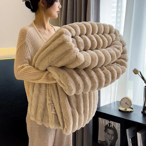 Solid Color Thickened Wide Striped Multifunctional Blanket Can Be Used