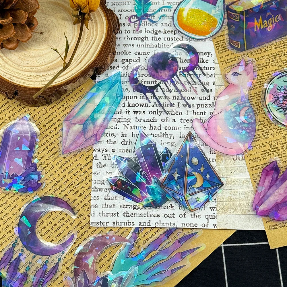 50Pcs Transparent PET Magic Witch Sparkling Film Sticker Pack
