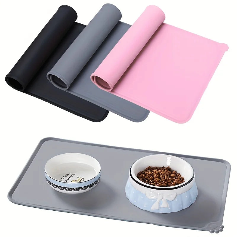 Pet Bowl Food Mat Silicone Dog Cat Feeding Mat Non-Stick Waterproof
