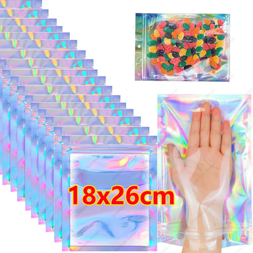 200-1PCS Laser Sealing Bags Color Plastic Holographic Candy Food Pouch
