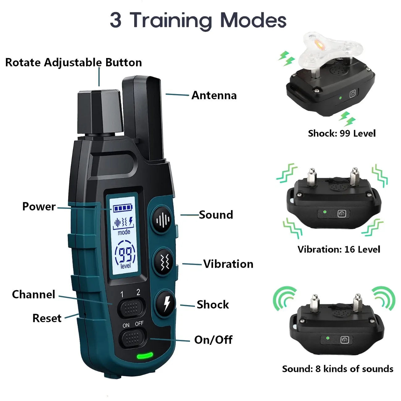 1000M Remote Pet Dog Training Collar IP67 Waterproof Shock Vibration