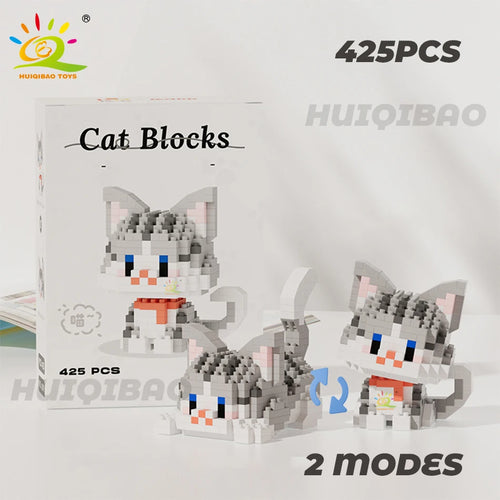 HUIQIBAO Cute Cat Micro Model Building Block Kids Mini Pets City