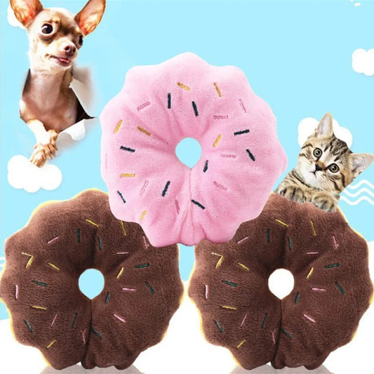 Soft Donuts Plush Dog Toy Puppy Chew Squeaky Sound Toy Small Medium