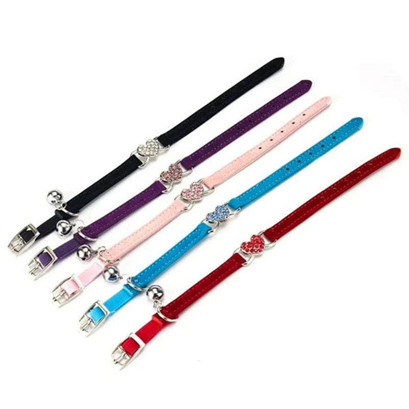 Heart Charm and Bell Cat Collar Safety Elastic Adjustable with Soft