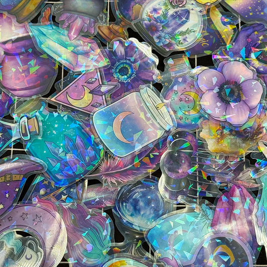 50Pcs Transparent PET Magic Witch Sparkling Film Sticker Pack